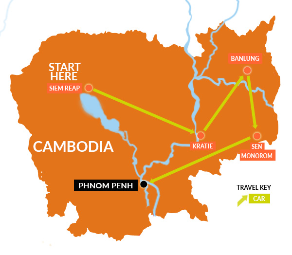 Cambodia adventure tour map