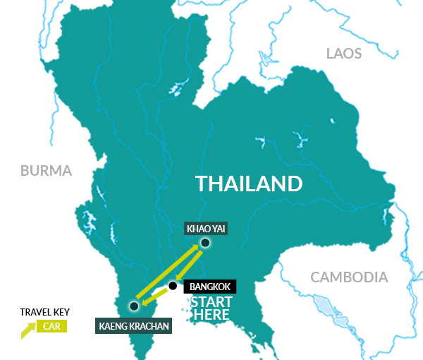 Thailand wildlife tour map