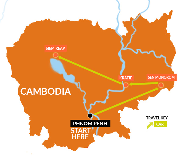 University Freedom Adventure of Cambodia tour map
