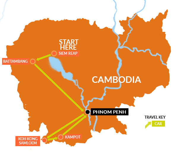 Postcards of Cambodia Tour Map