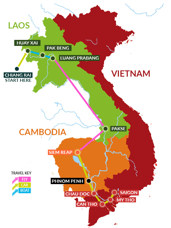 Cambodia, Laos & Vietnam Tour Map