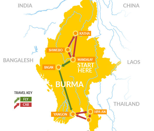 Burmese Days Tour Map