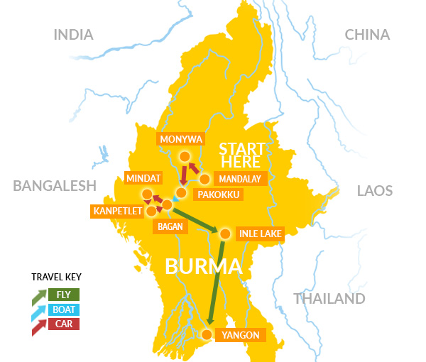 Discover Burma Tour Map
