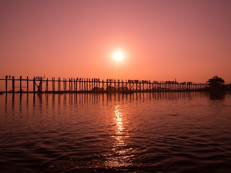 Myanmar sunset over U Bein Bridge