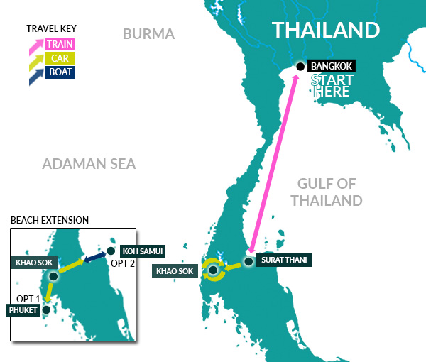 South Thailand tour map