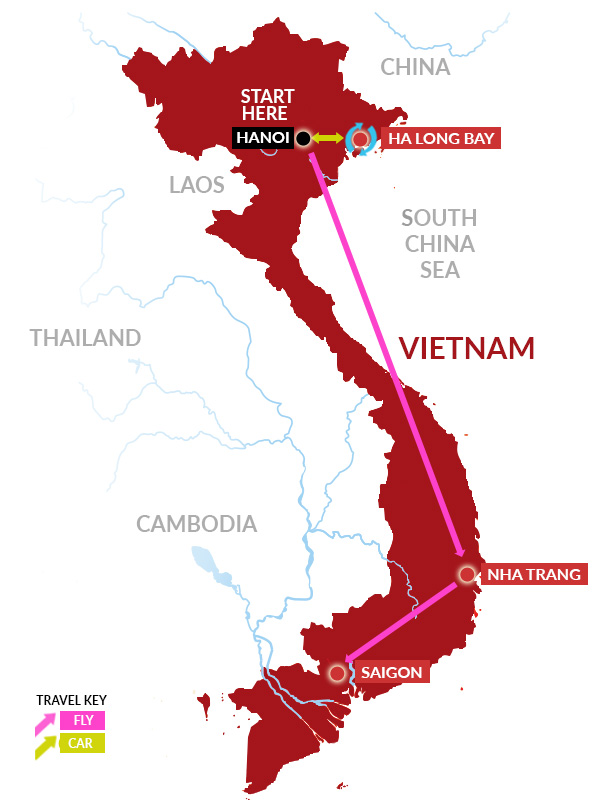 North & Central Vietnam tour map