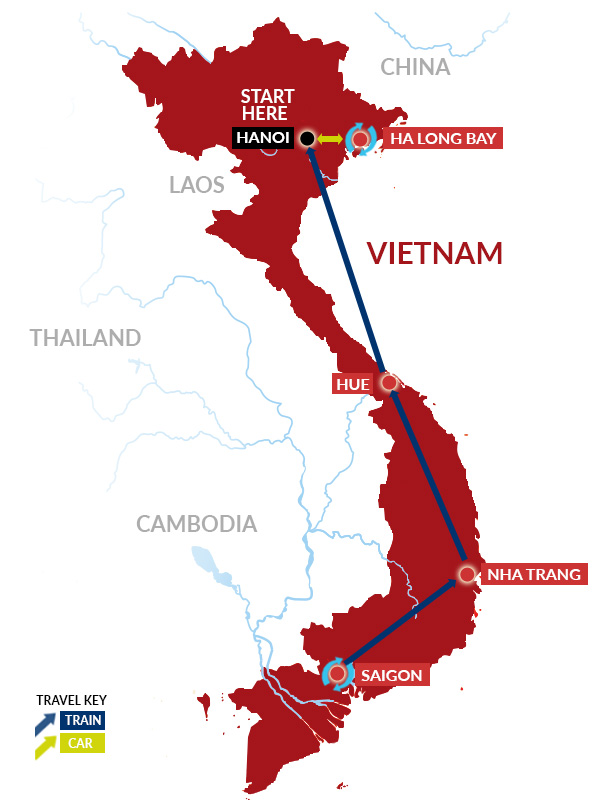Vietnam by train tour map
