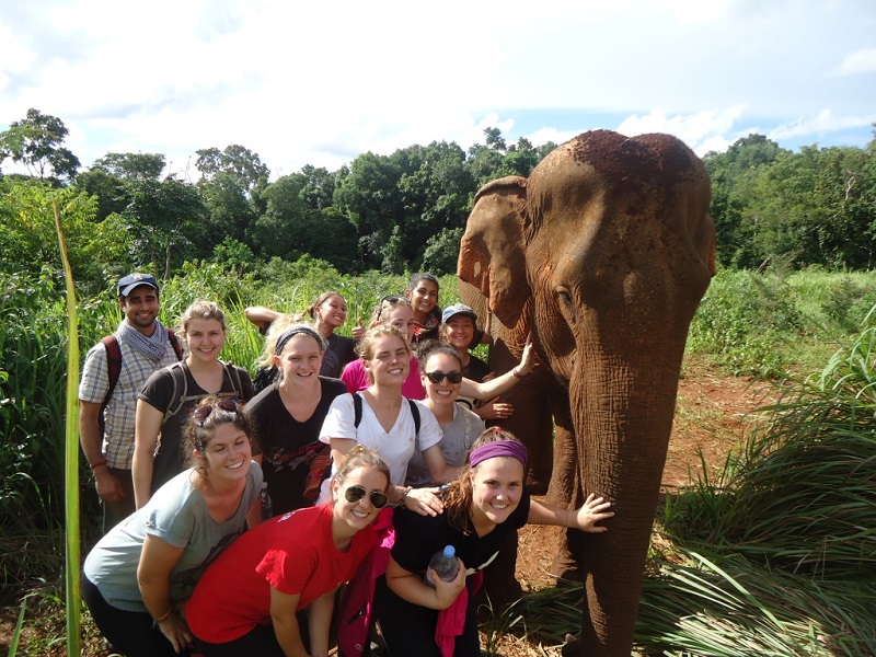 Group of students with an elephant