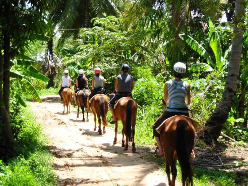 Group horseback riding in Cambodia