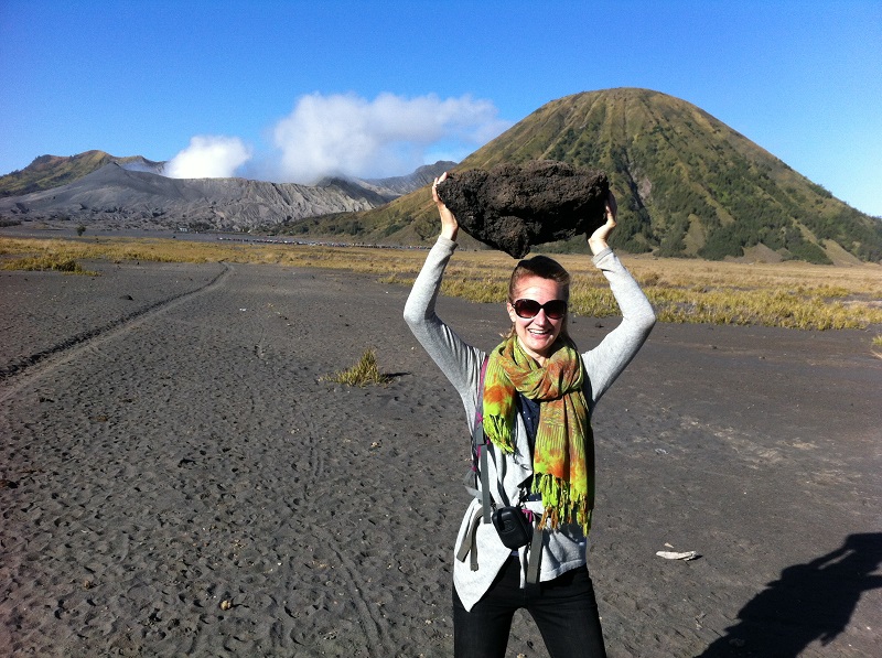 Trekker at the foot of Mount Bromo