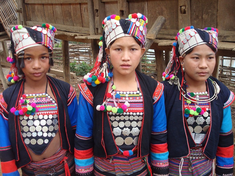 Laotian girls clad in traditional clothing