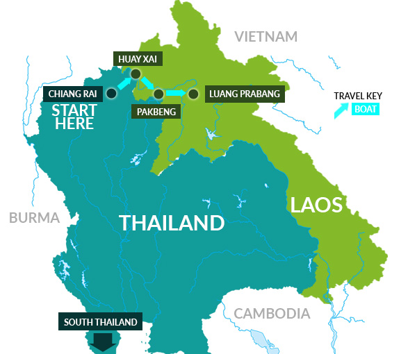 Thailand and Laos cruise map