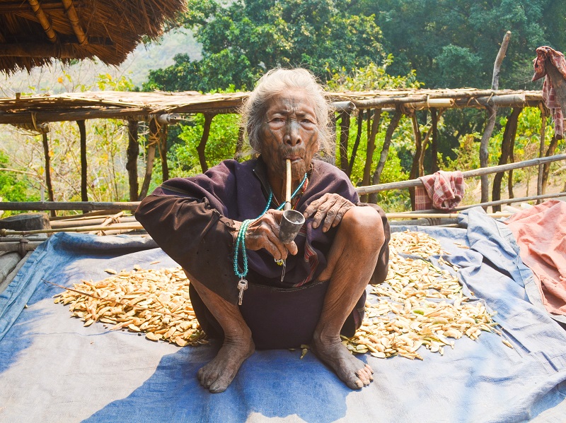 Chin state woman with traditional face tattoos