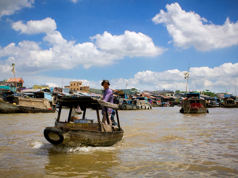 Sampan on the waters of the Mekong Delta