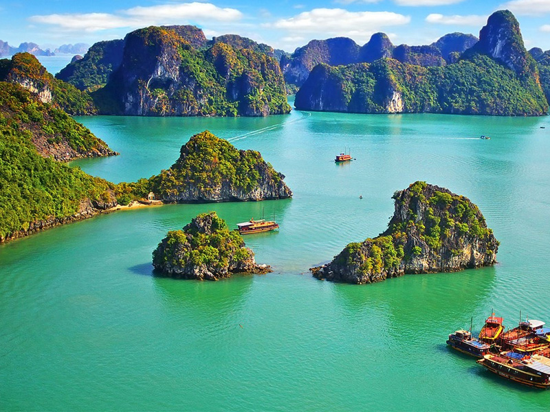 The turquoise waters and islets of Ha Long Bay