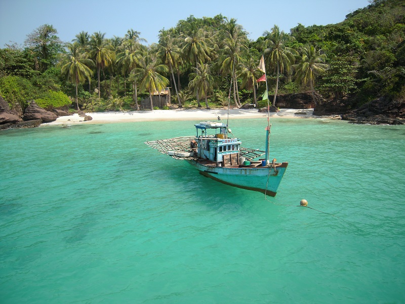 Fishing boat anchored near the beach of Phu Quoc