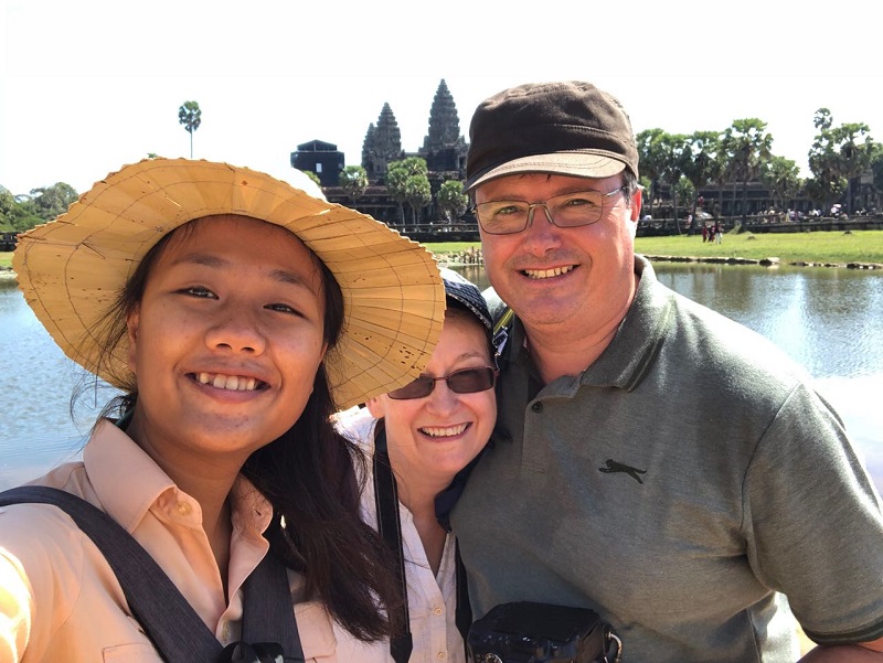 The Grants with their guide (Panha) in Angkor Wat