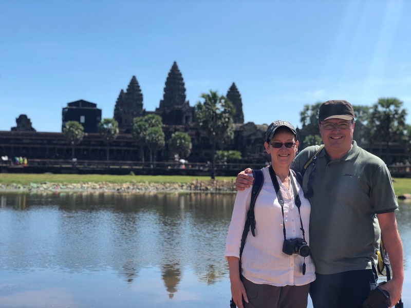 The Grants posing in front of Angkor Wat