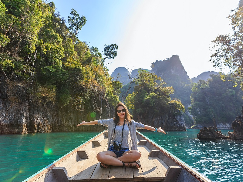 A woman in a boat